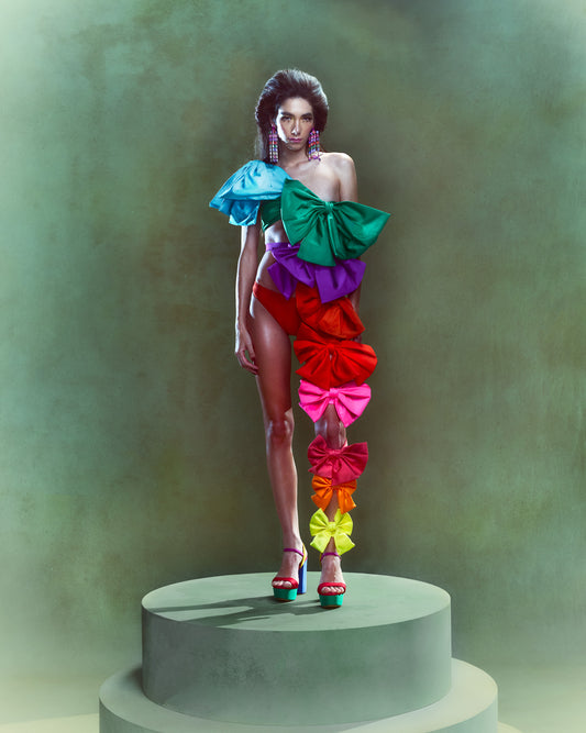 Colorful rainbow bow jumpsuit