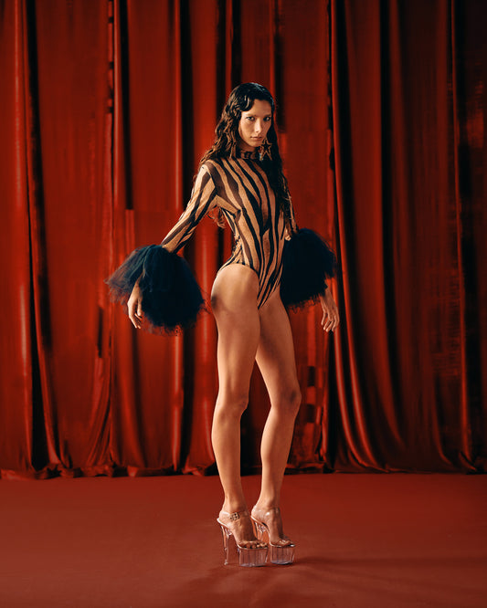 Body Tule Zebra Preto