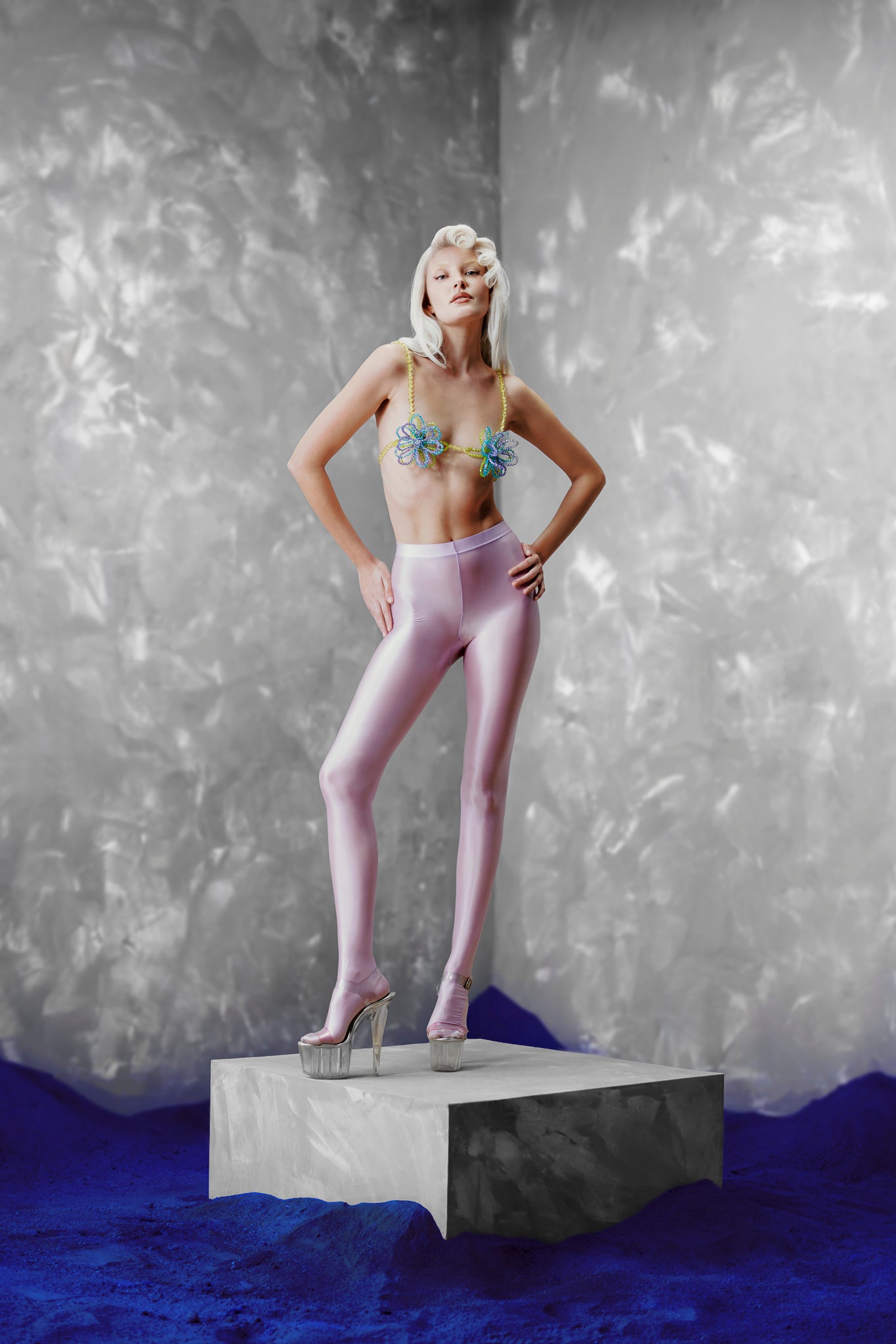 Top Miçanga Flor Azul