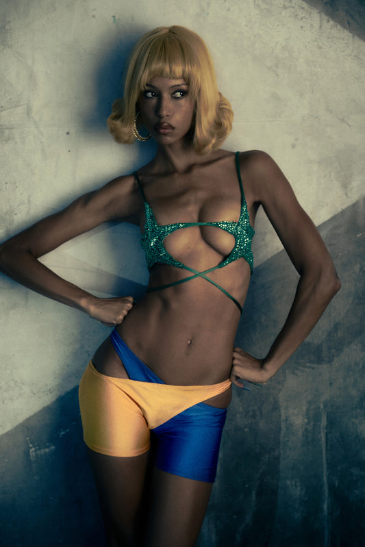 Short Isa Azul e Amarelo