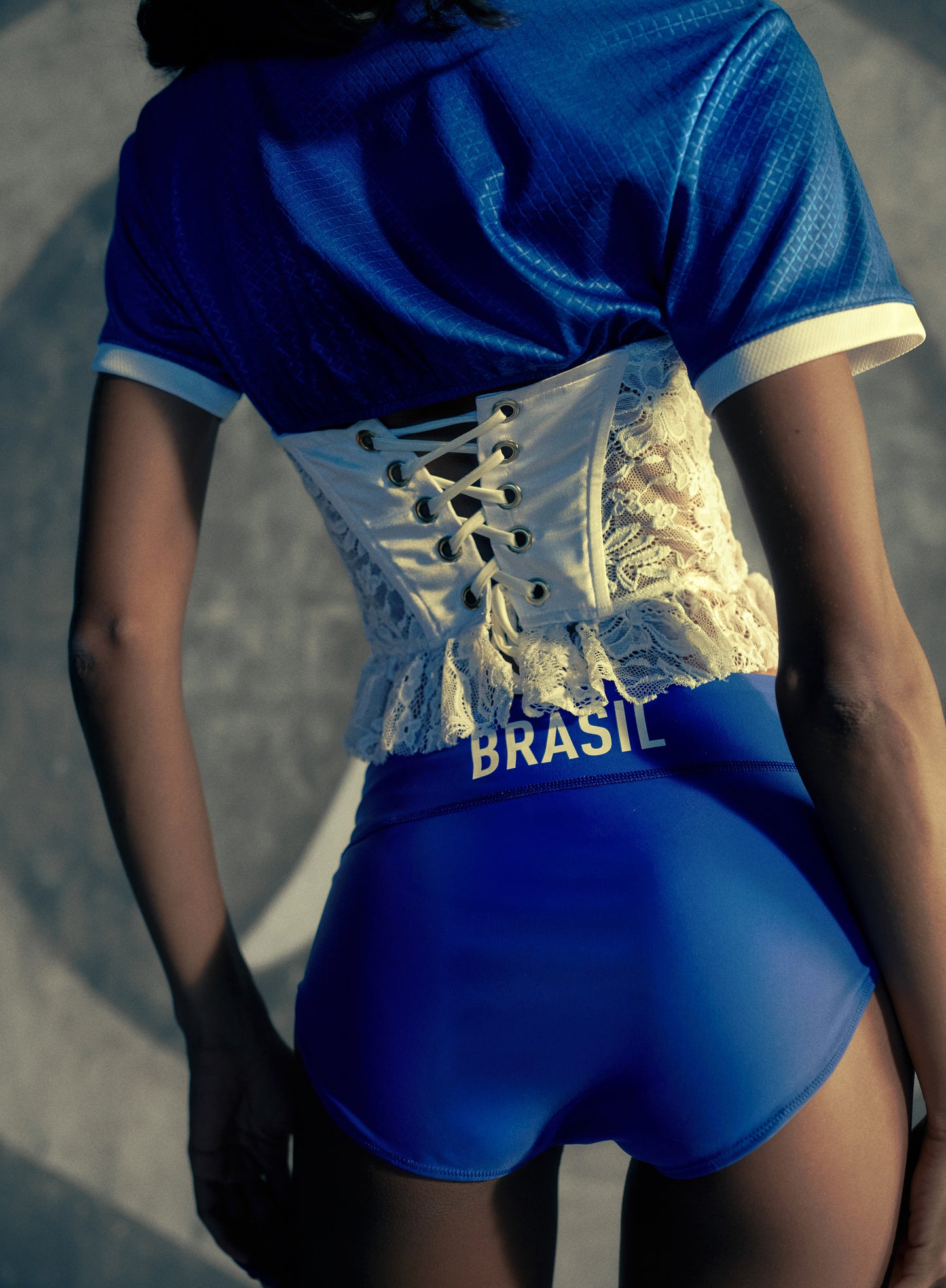 Blusa Corset Azul e Branco